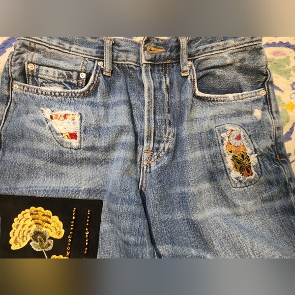 Free People Embellished Patchwork Luxe Boyfriend Jeans Size 25 - Picture 10 of 14